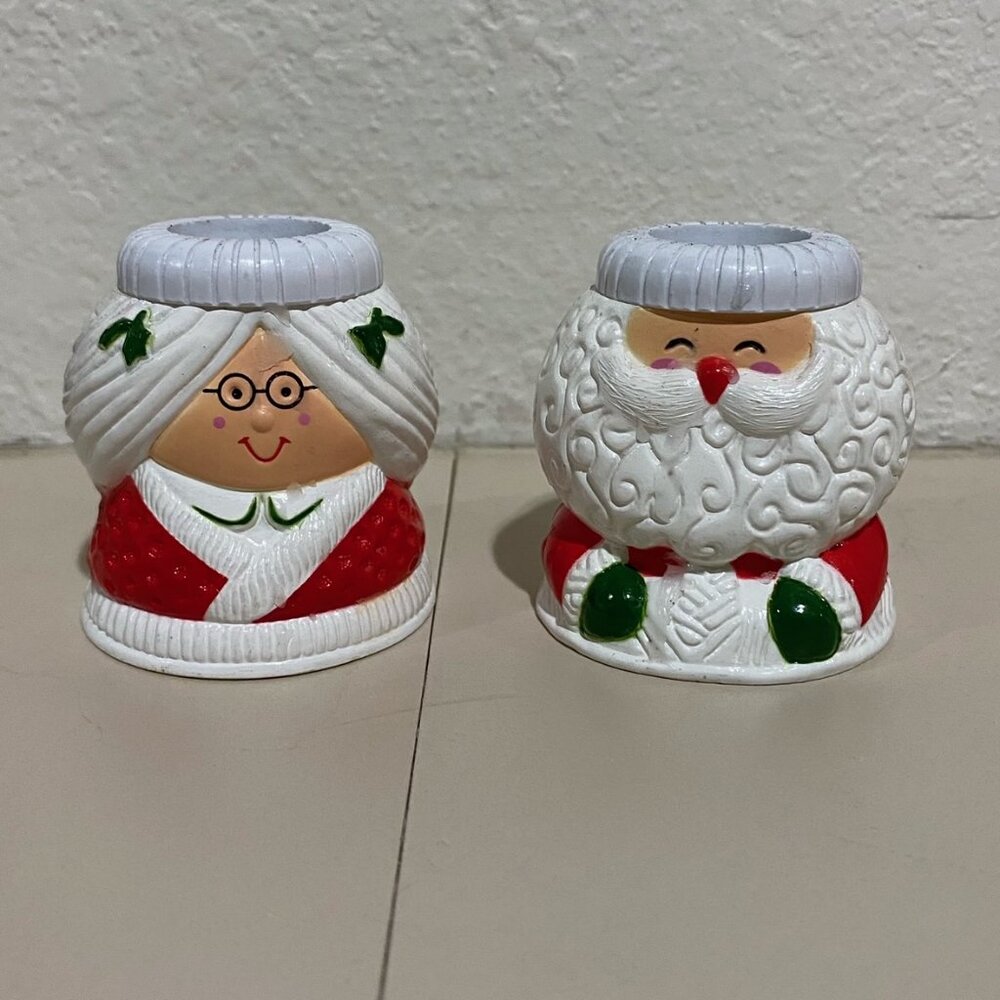 Vintage Hallmark Cards Inc Pair of SANTA and Mrs CLAUS Candle Holders Christmas